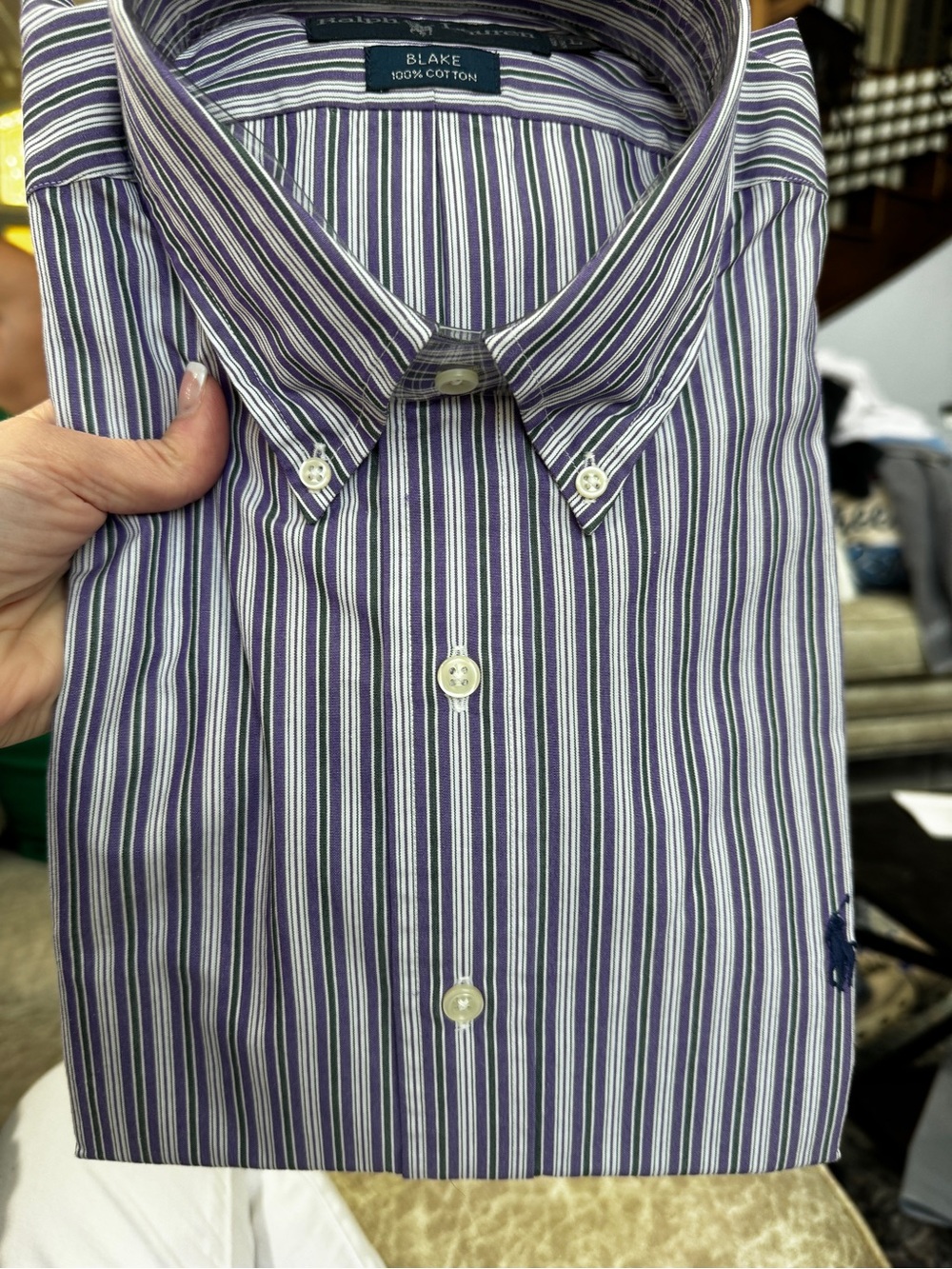 NEW Large Men's Ralph Lauren Blake Purple Stripe Button-Down Shirt